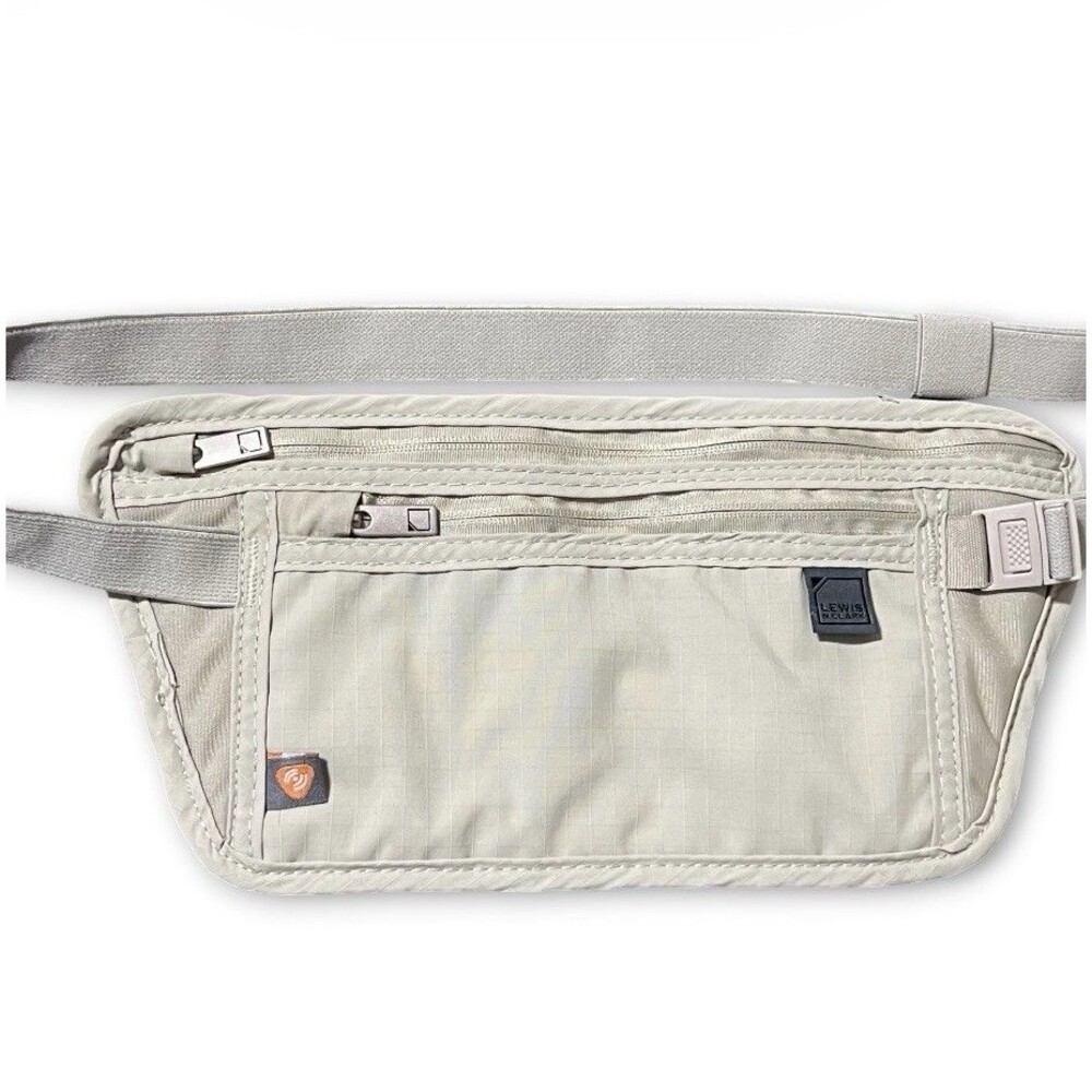 Lewis N. Clark Slim Tan Waist Stash RFID Blocking Adjusts To 50” Zip Pockets NEW